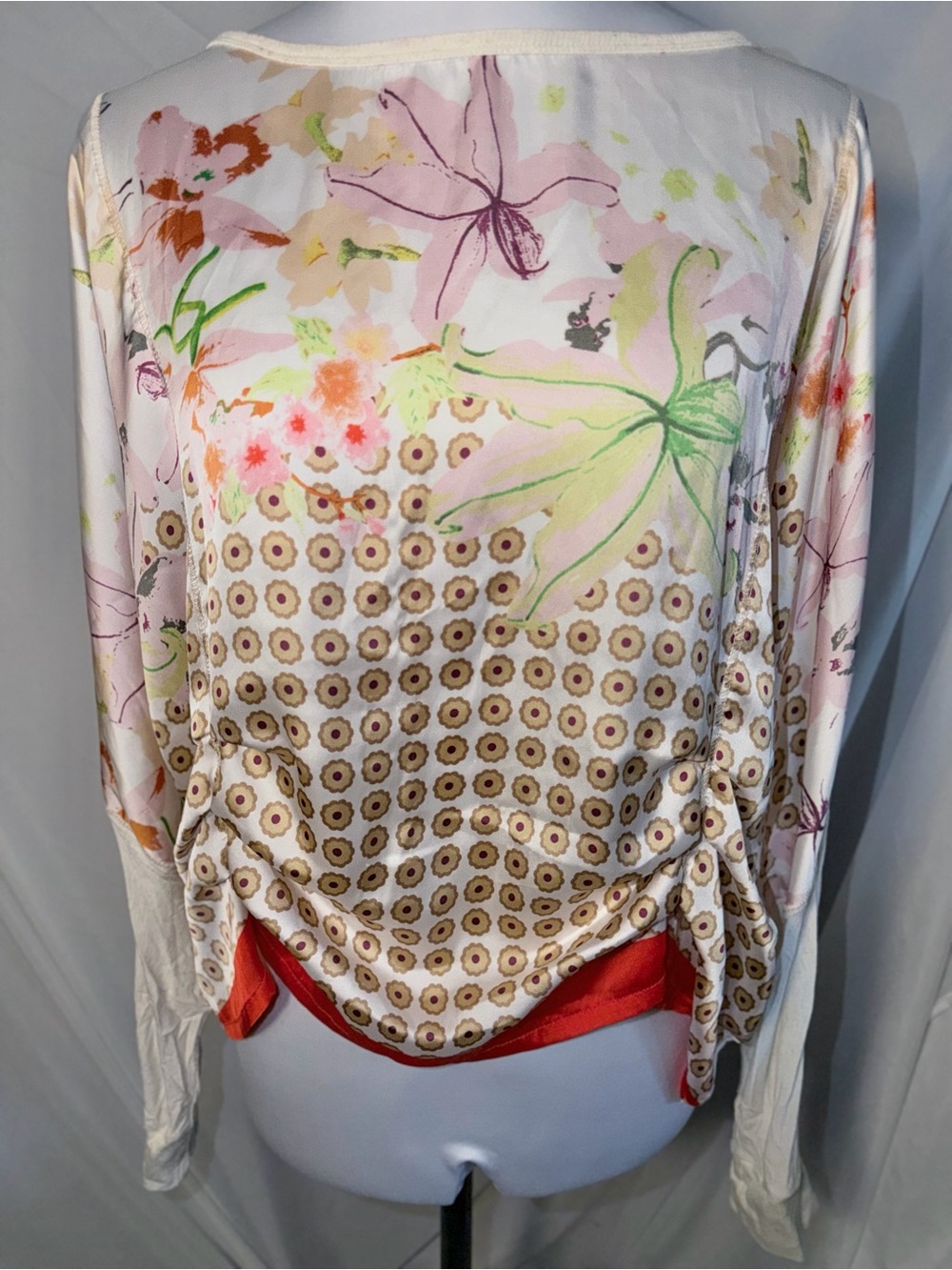 Tiny by Anthropologie Lily Floral Artsy Boho Ruched Knit Long-Sleeve Top